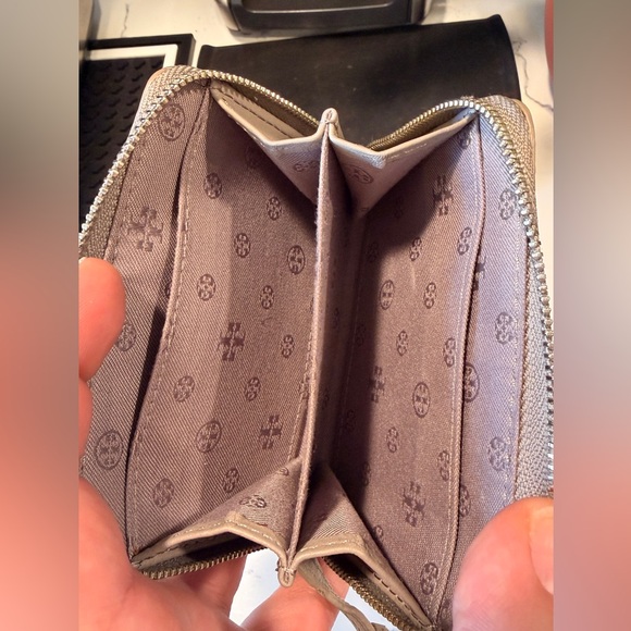 Tory Burch Taupe Leather Zip Coin Pouch - Picture 6 of 7